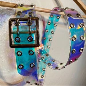 UO Iridescent Clear Two Prong Belt Large